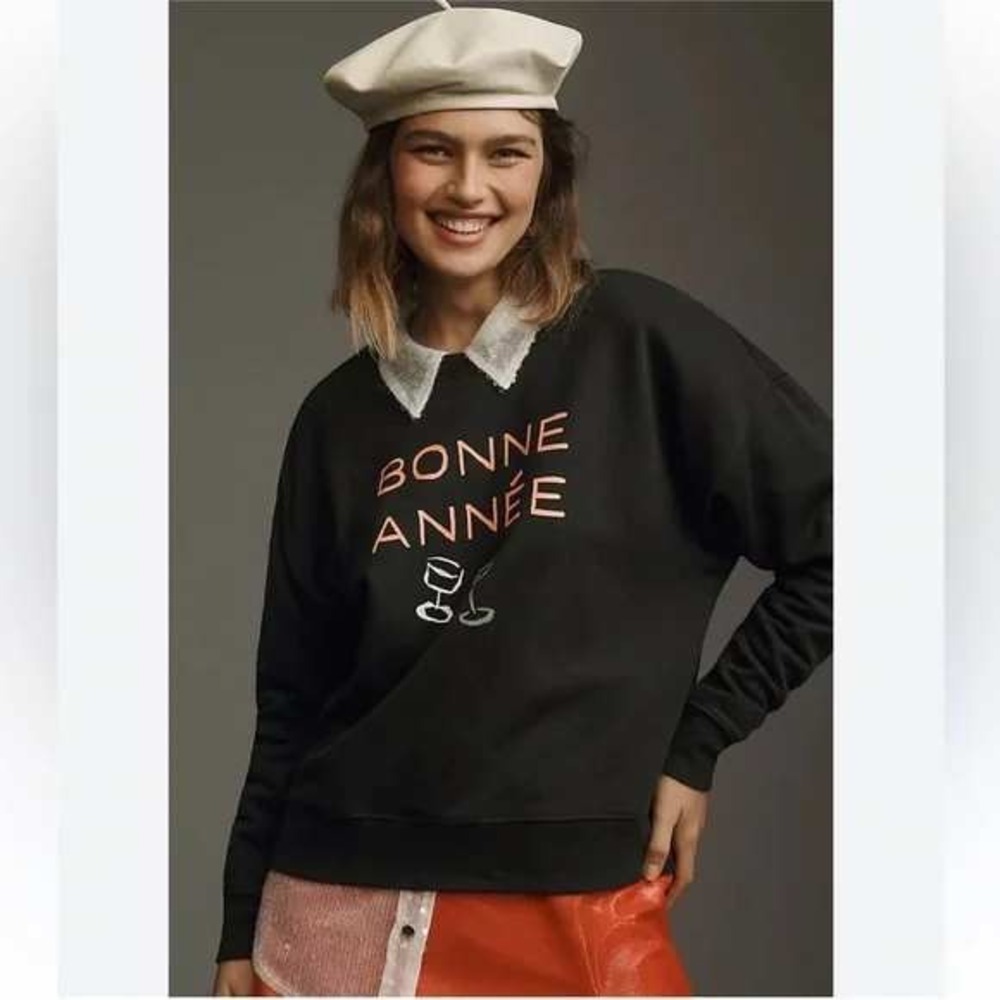 Anthropoogie Phthalo Ruth French New Year Graphic Crewneck Sweatshirt XS